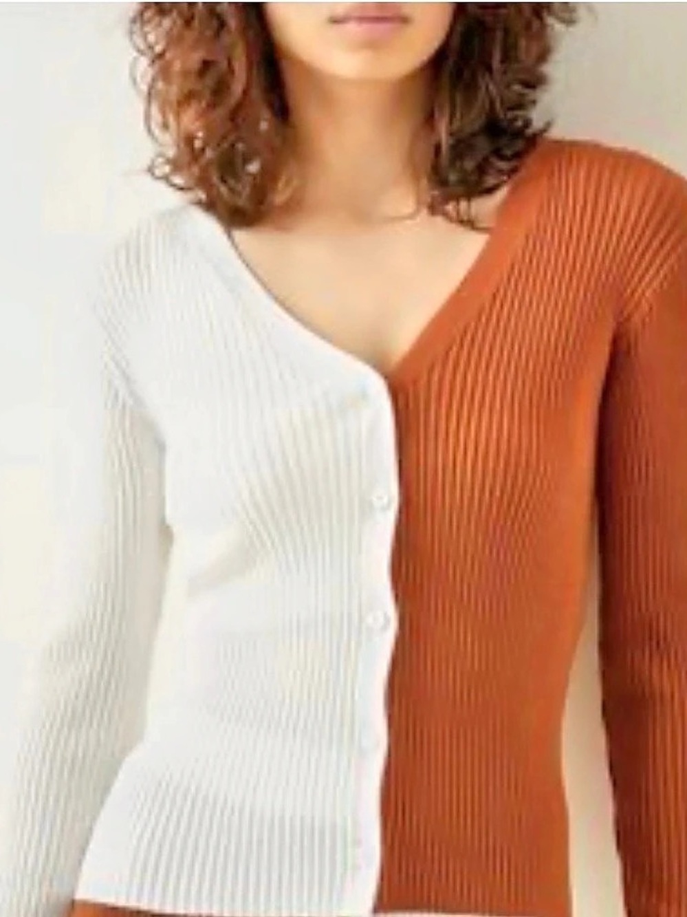 STAUD Shoko Cardigan Shoko Color Block Ribbed Cardigan Brown & White XS